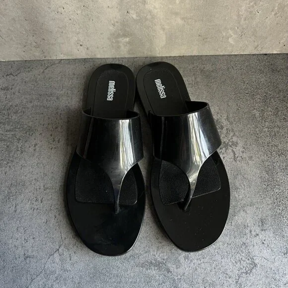 MELISSA Essential Chic Black Water Resistant Flip Flop Size 8 - Picture 1 of 16
